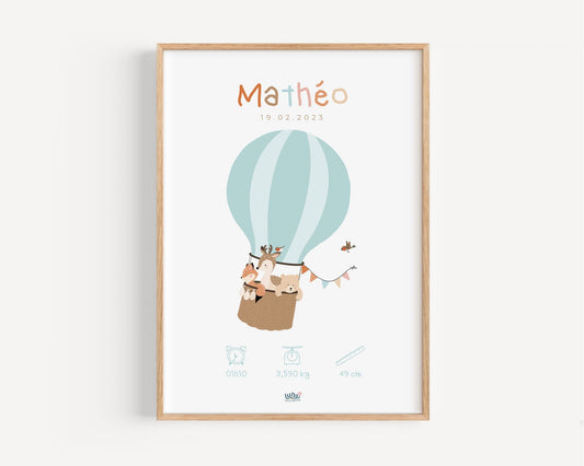 Affiche Illustrée "Voyage en Montgolfière" - Lune Trois - Quarts