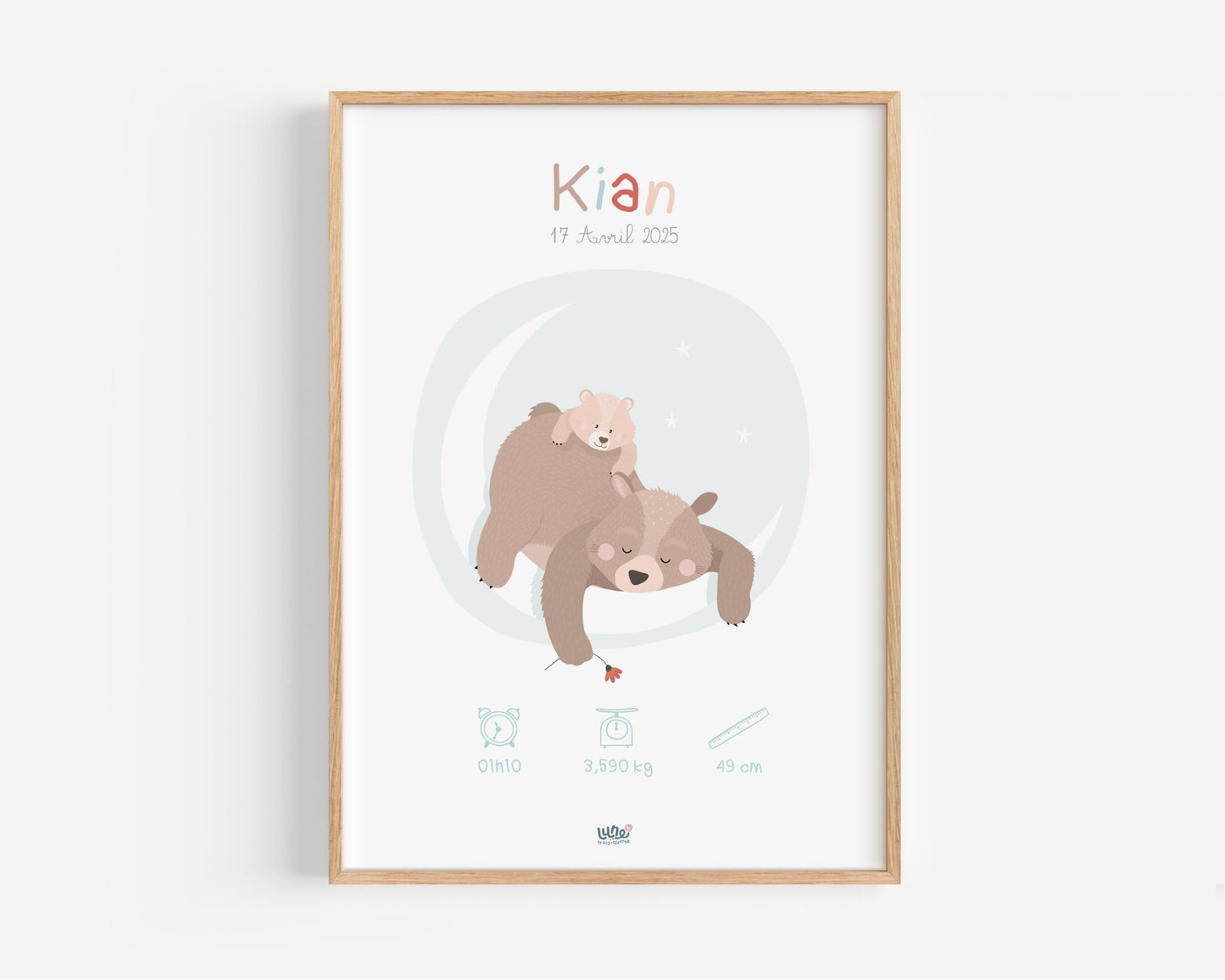 Affiche Illustrée "Ours Lune" - Lune Trois - Quarts