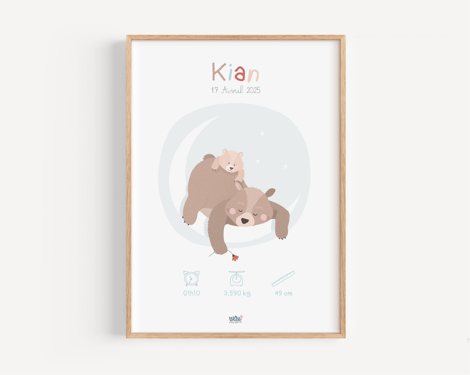 Affiche Illustrée "Ours Lune" - Lune Trois - Quarts