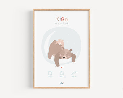 Affiche Illustrée "Ours Lune" - Lune Trois - Quarts