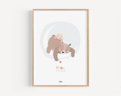 Affiche Illustrée "Ours Lune" - Lune Trois - Quarts