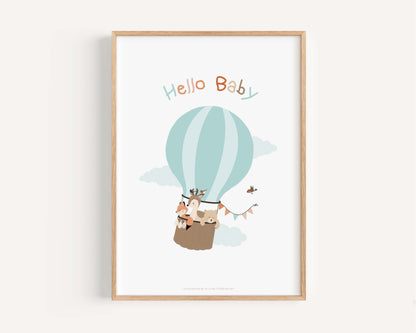 Affiche Illustrée "Voyage en Montgolfière" - Lune Trois - Quarts