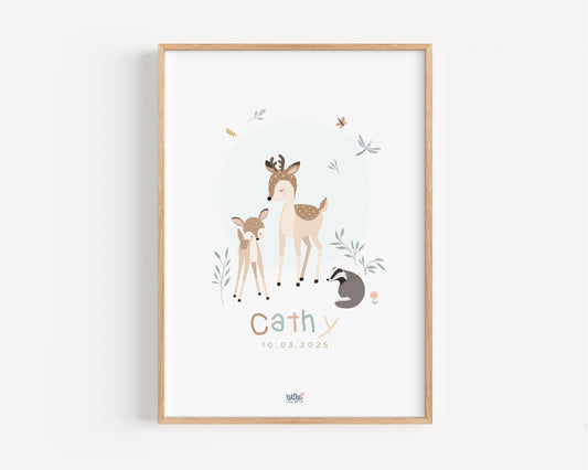 Affiche Illustrée "Petits Faons"