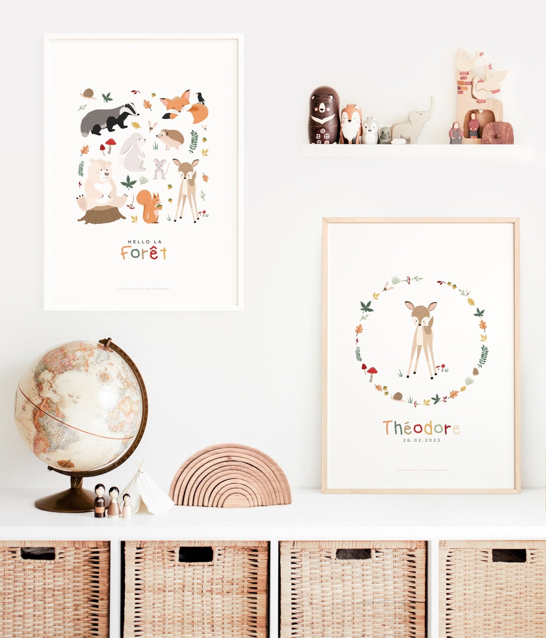 Affiche Illustrée "Faon Couronne" - Lune Trois - Quarts