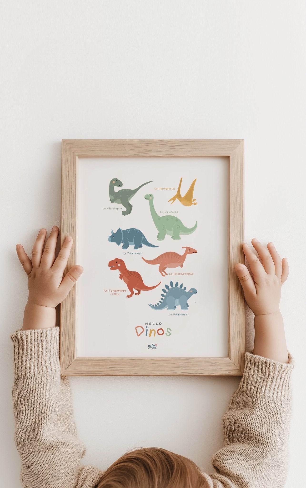 Affiche Illustrée "Hello Dinos" - Lune Trois - Quarts