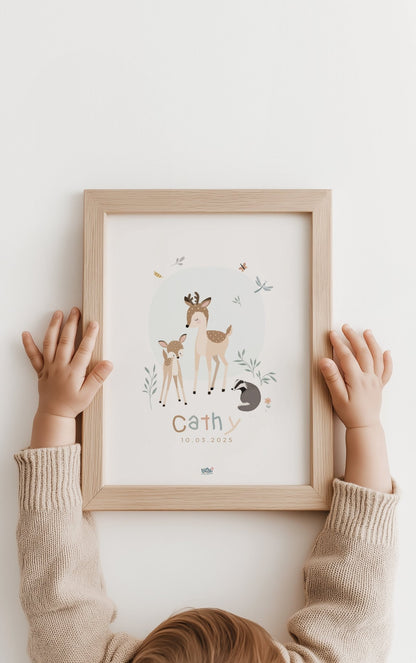 Affiche Illustrée "Petits Faons" - Lune Trois - Quarts