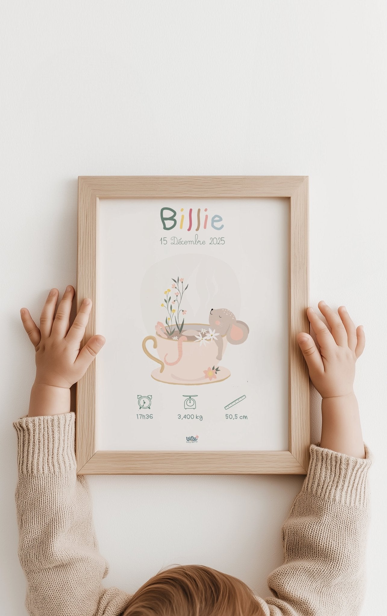 Affiche déco Illustrée personnalisée "Bain de souris" - Lune Trois - Quarts