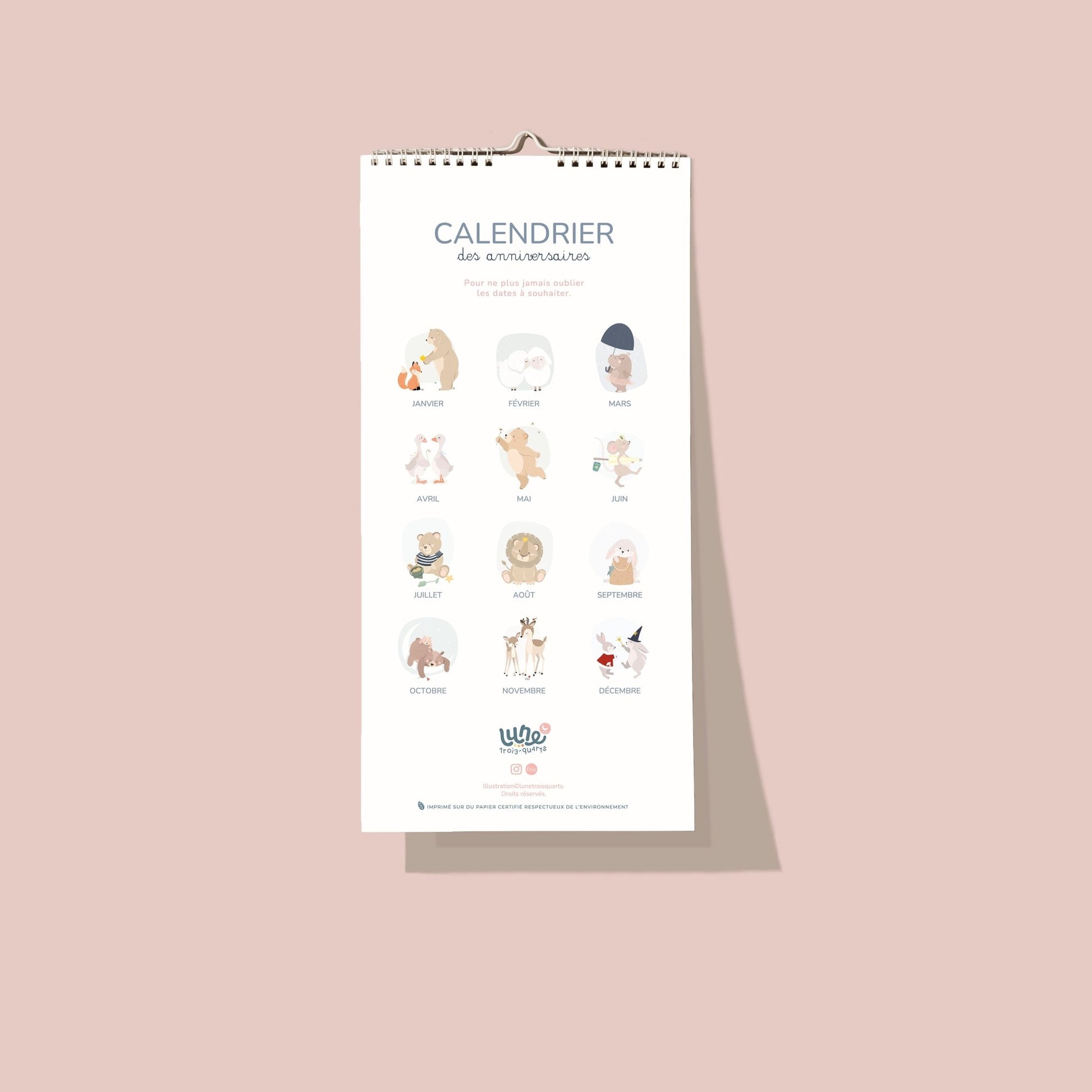 Calendrier d'anniversaires - Lune Trois - Quarts