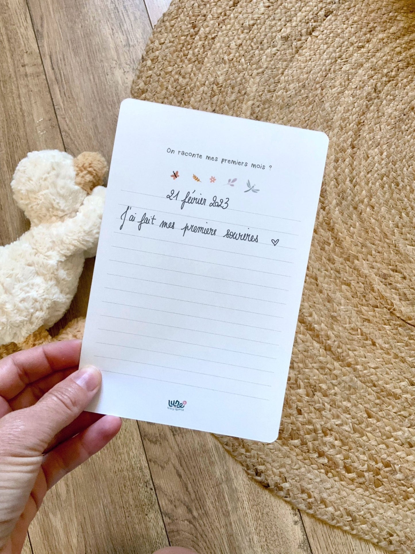 12 Cartes étapes illustrées pour bébé - Lune Trois - Quarts