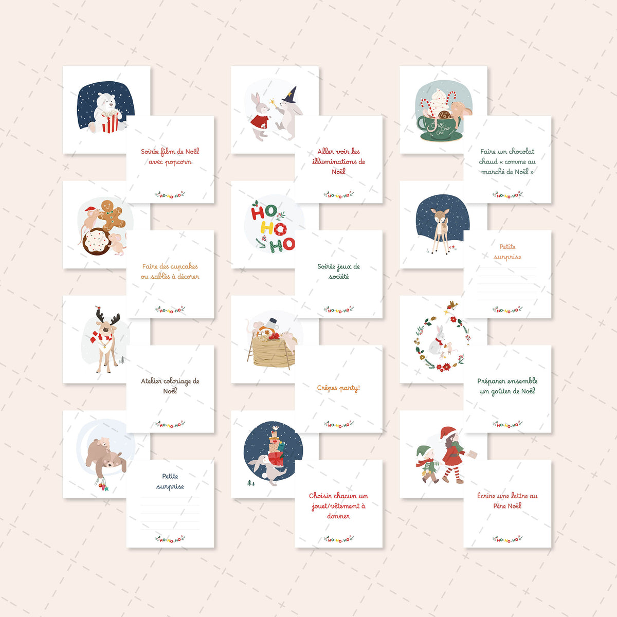 Calendrier de l’Avent illustré et réutilisable - 24 cartes d’activités de Noël - PREVENTE - Lune Trois-Quarts