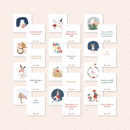Calendrier de l’Avent illustré et réutilisable - 24 cartes d’activités de Noël - PREVENTE - Lune Trois-Quarts