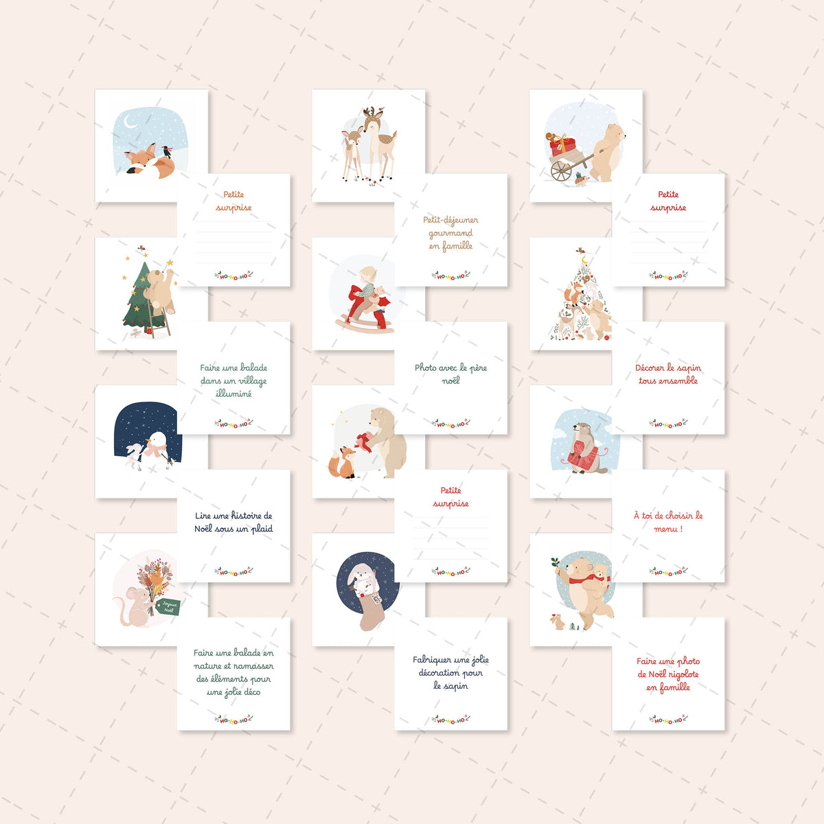 Calendrier de l’Avent illustré et réutilisable - 24 cartes d’activités de Noël - PREVENTE - Lune Trois-Quarts