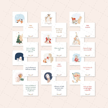 Calendrier de l’Avent illustré et réutilisable - 24 cartes d’activités de Noël - PREVENTE - Lune Trois-Quarts