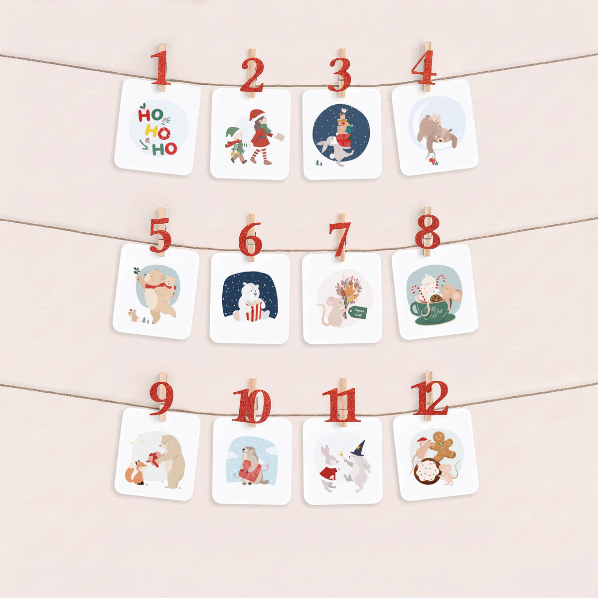 Calendrier de l’Avent illustré et réutilisable - 24 cartes d’activités de Noël - PREVENTE - Lune Trois-Quarts