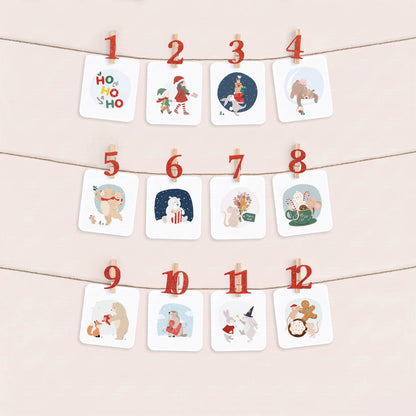 Calendrier de l’Avent illustré et réutilisable - 24 cartes d’activités de Noël - PREVENTE - Lune Trois-Quarts