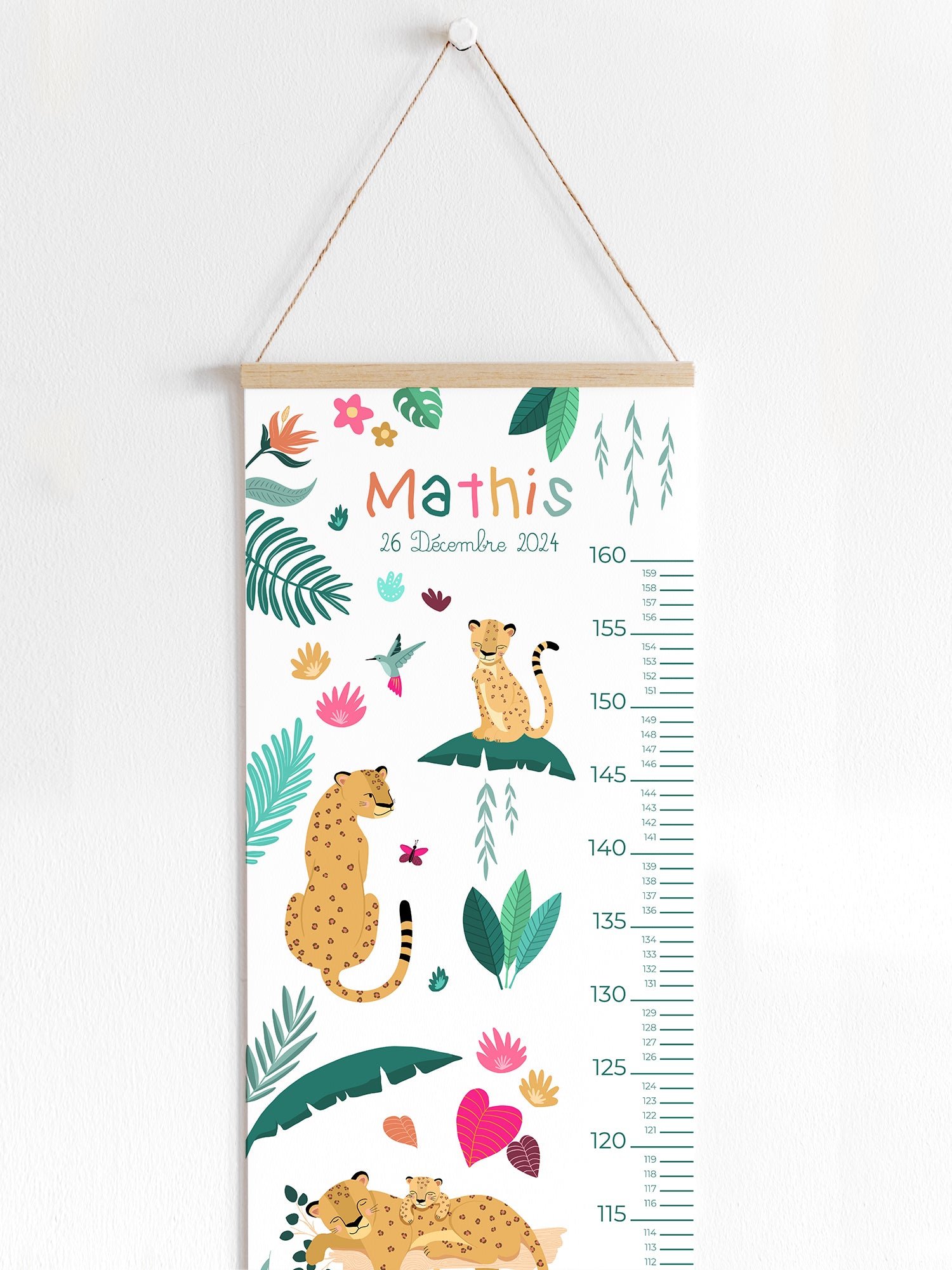 Toise illustrée personnalisée Léopards - Lune Trois - Quarts