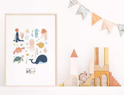 Affiche Illustrée "Hello la Mer"