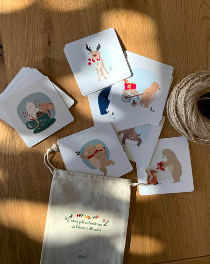Calendrier de l’Avent illustré et réutilisable - 24 cartes d’activités de Noël - PREVENTE - Lune Trois-Quarts