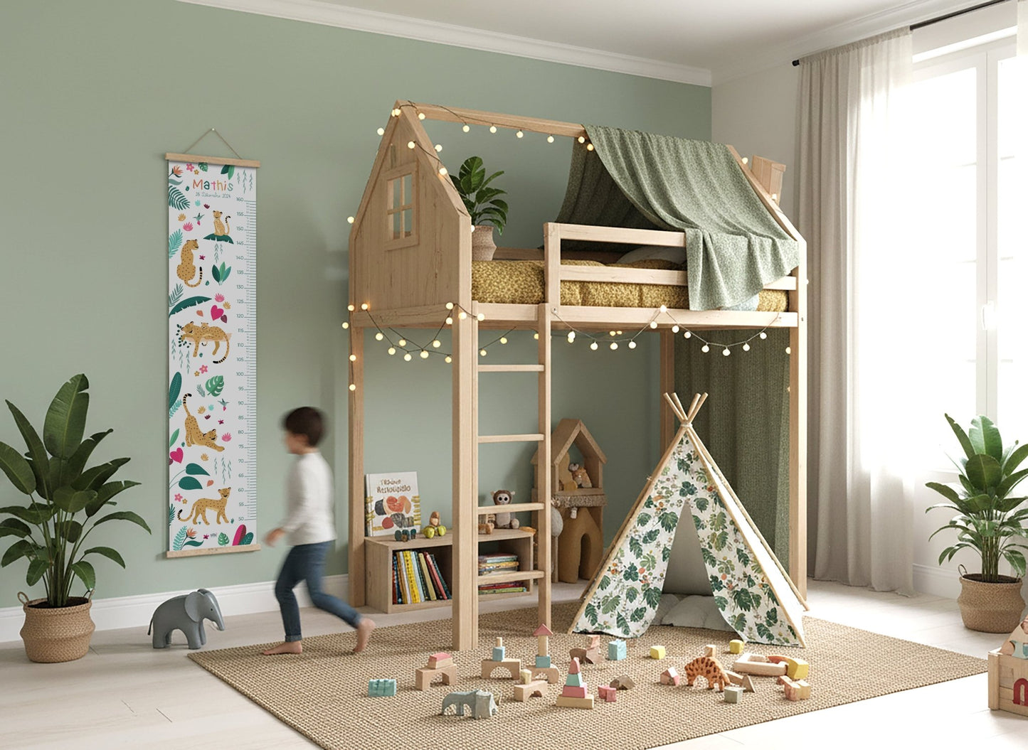 Toise illustrée personnalisée Léopards - Lune Trois - Quarts