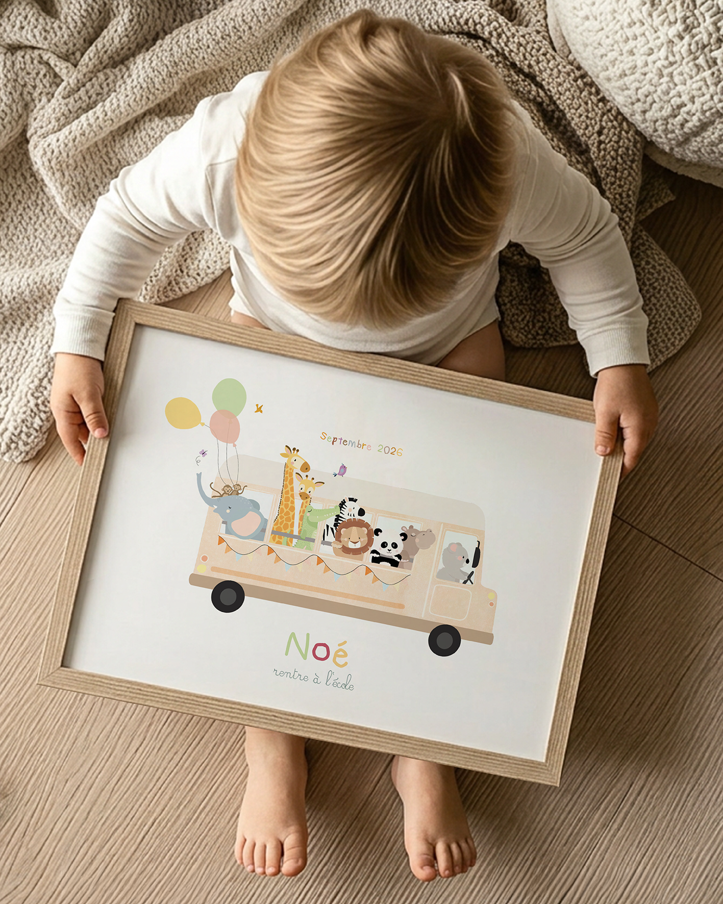 Affiche déco Illustrée personnalisée "Bus scolaire"
