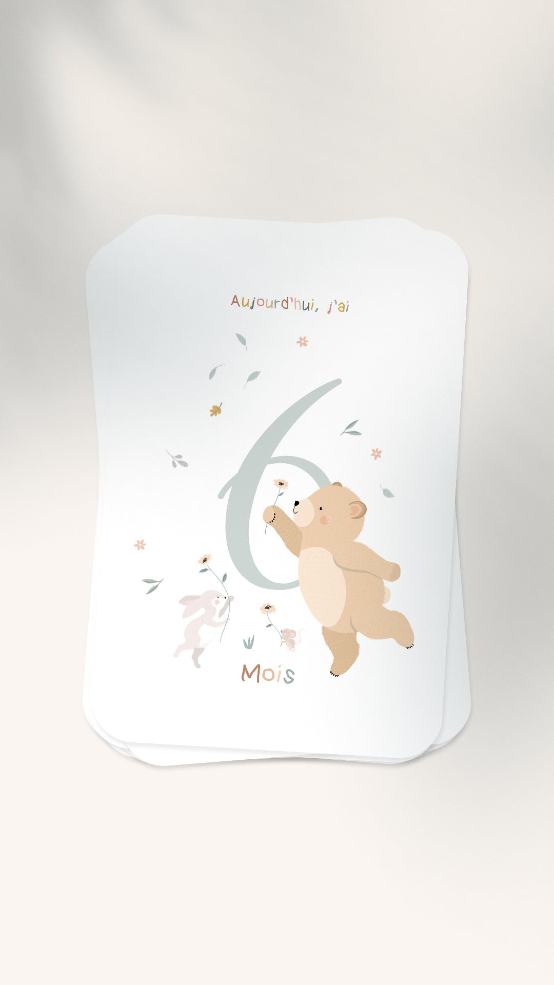 12 Cartes étapes illustrées pour bébé - Lune Trois - Quarts