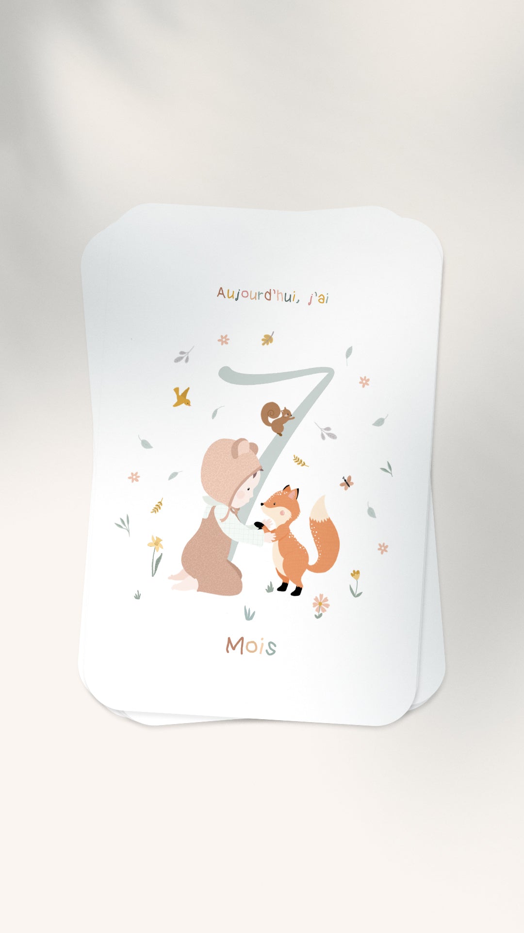 12 Cartes étapes illustrées pour bébé - Lune Trois - Quarts