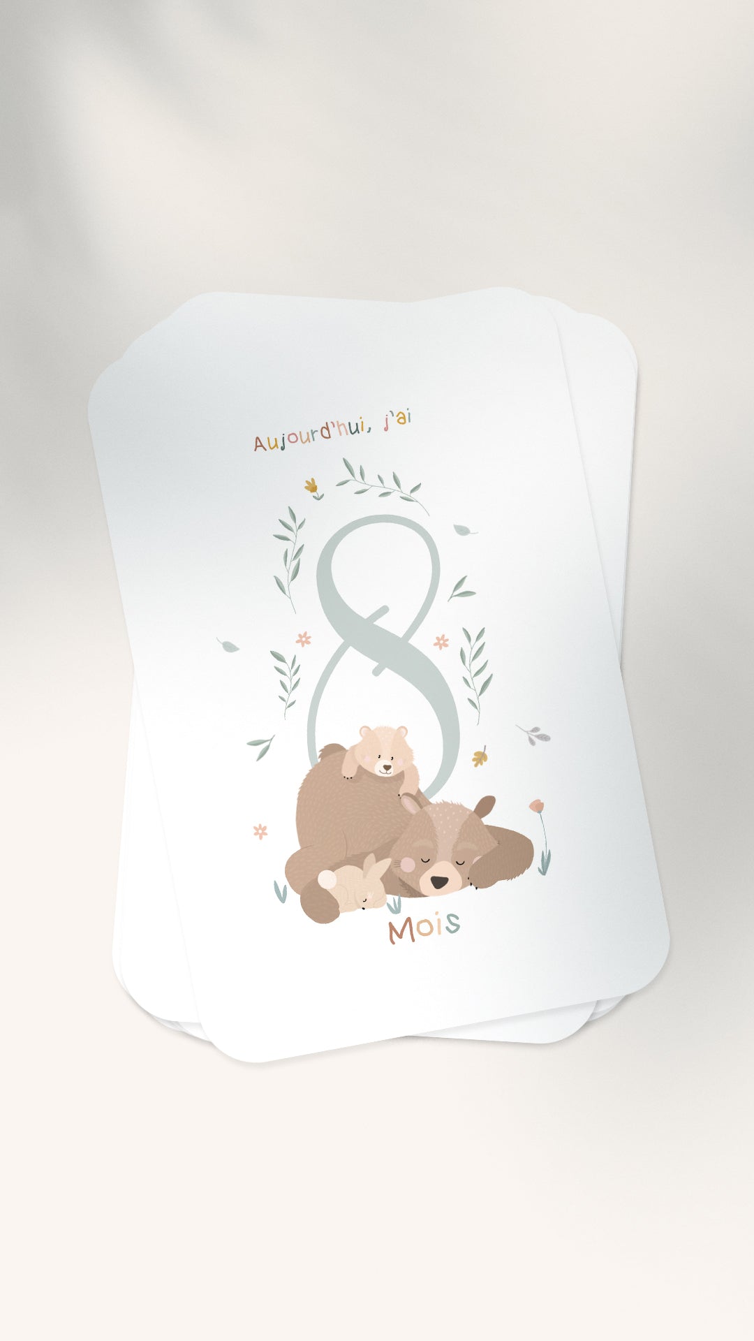 12 Cartes étapes illustrées pour bébé - Lune Trois - Quarts